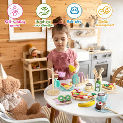 GAGAKU wooden play-dishes storage rack helps keep pretend kitchen organized.