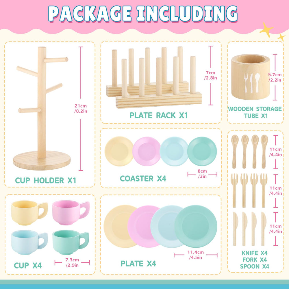 GAGAKU tea party-scene with wooden play-dishes invites story-based cooking and sharing.