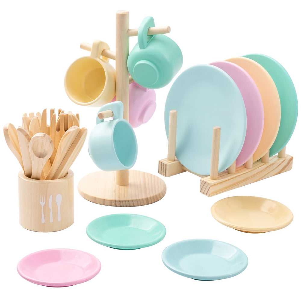 GAGAKU kids wooden play-dishes for meal-time pretend play and early social interaction.