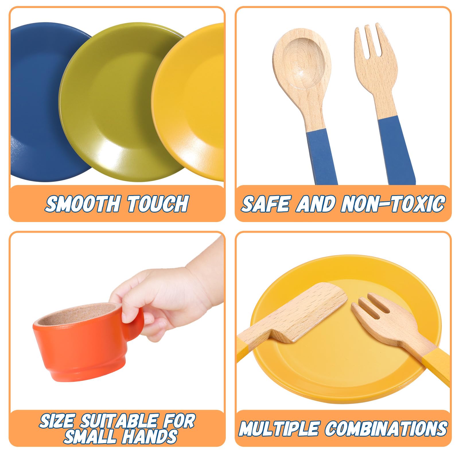 GAGAKU wooden utensils set with spoons and knives for safe play.