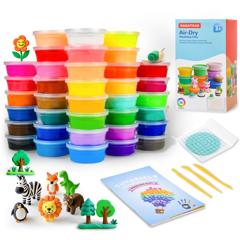 GAGAtoad 36-color air-dry clay kit with pressing board for kid-friendly sculpting