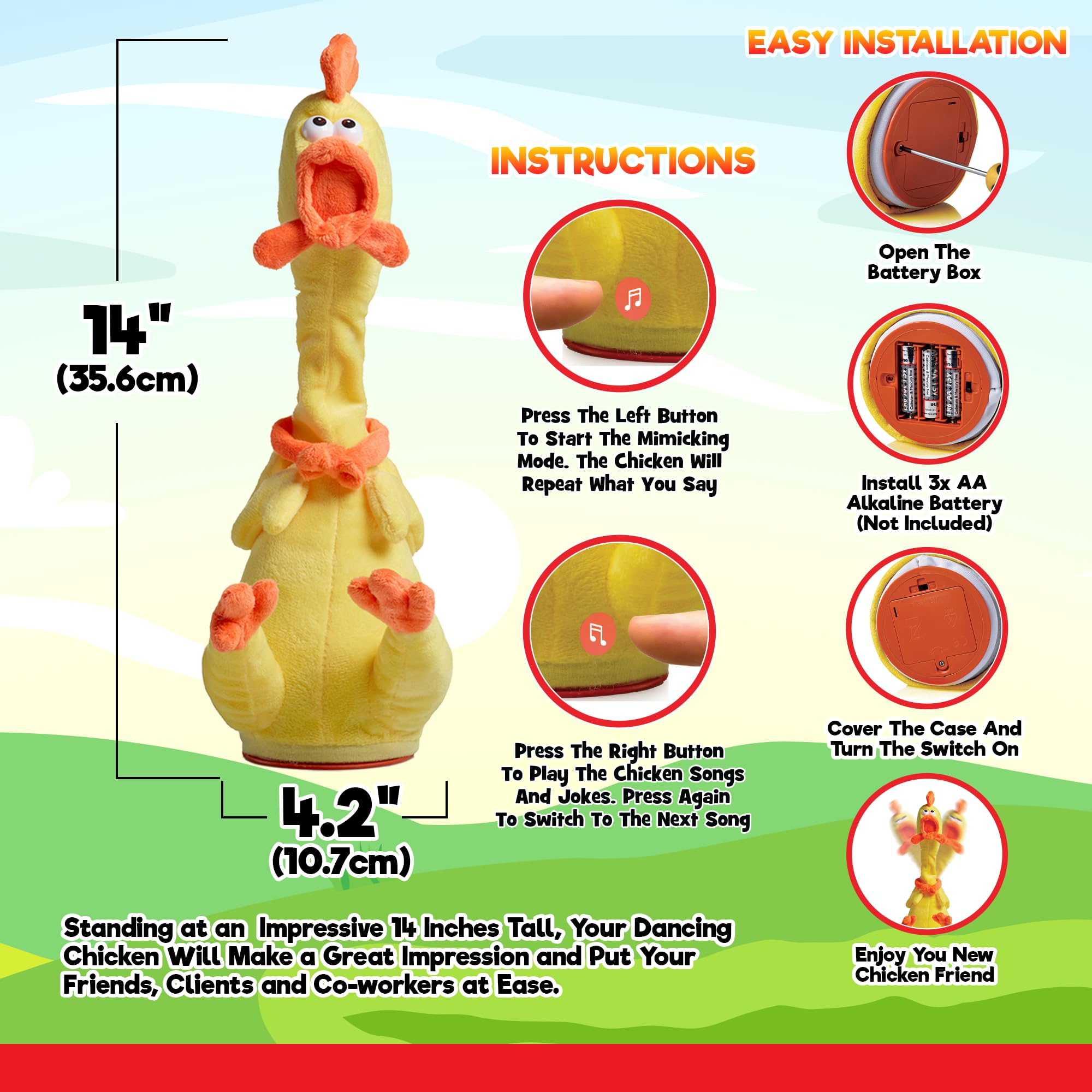 Gagster dancing chicken toy repeats your words with a squeaky twist.