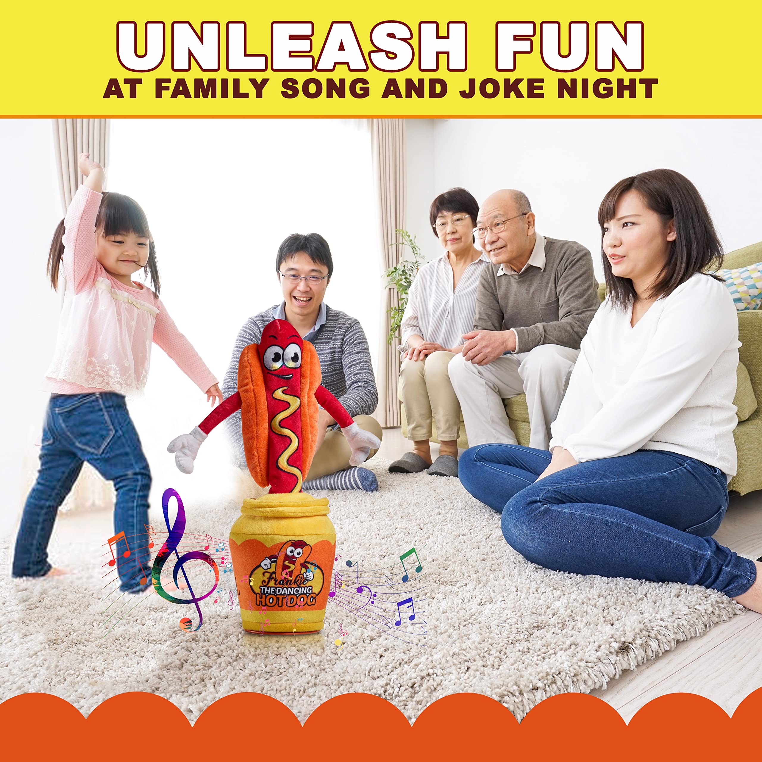 Gagster Dancing Hot Dog built-in flashlight brightens playtime.
