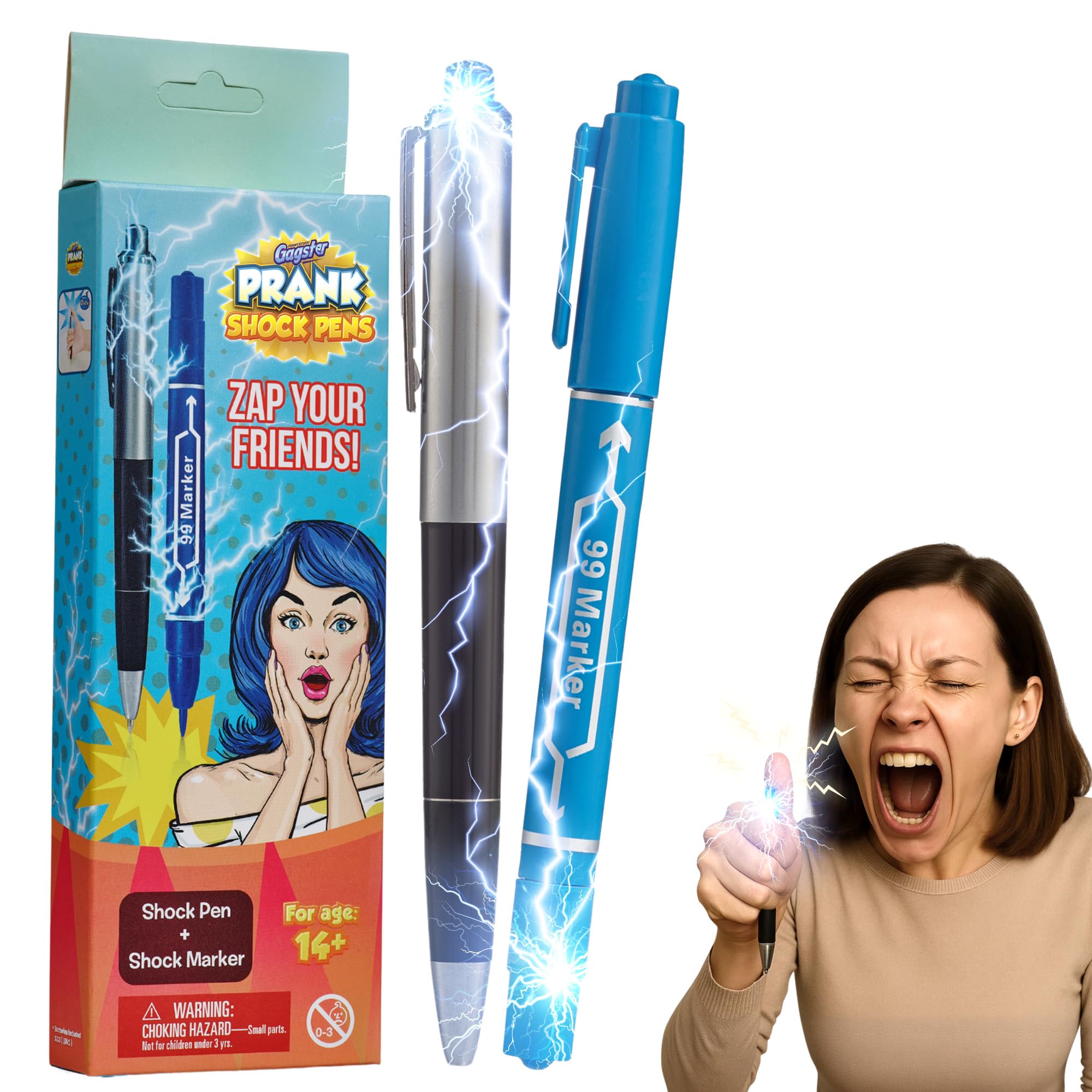 Gagster electric shock pen delivers a harmless surprise during office pranks.
