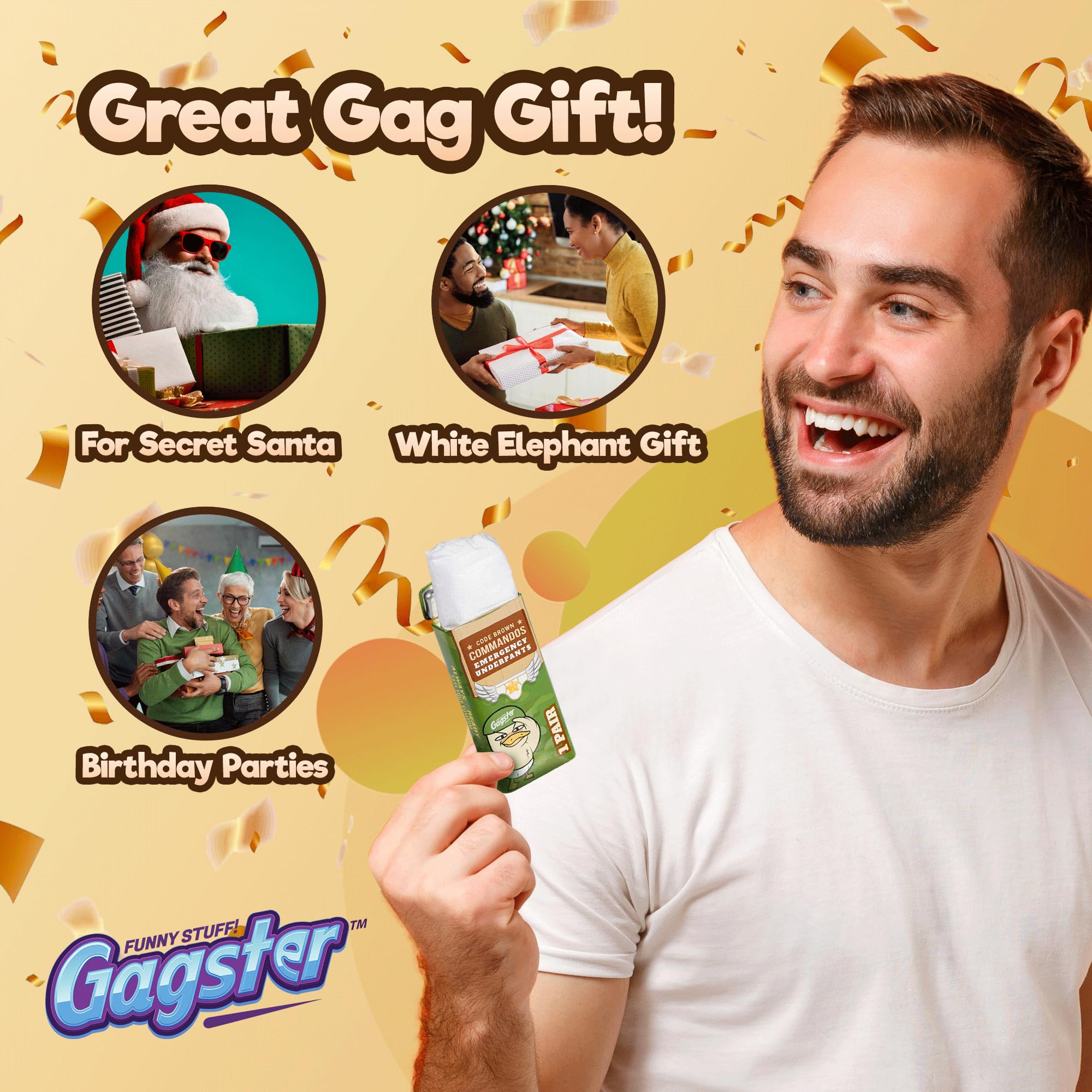 Gagster emergency underpants individually-packaged packs emphasize convenient, ready-to-share gag gifts