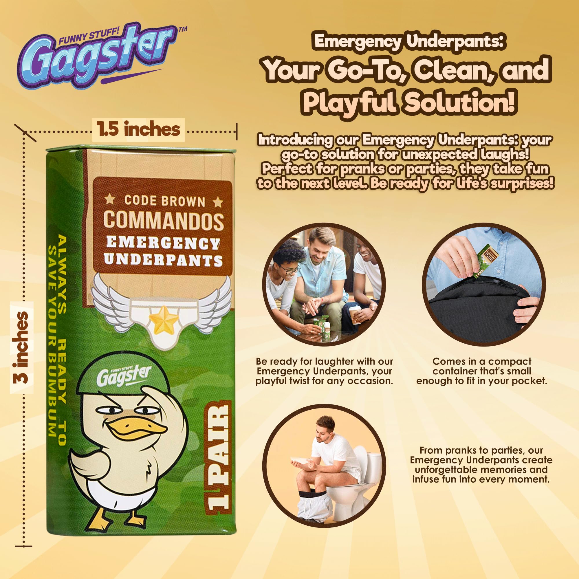 Gagster emergency underpants one size fits most demonstrates versatile prank gift option