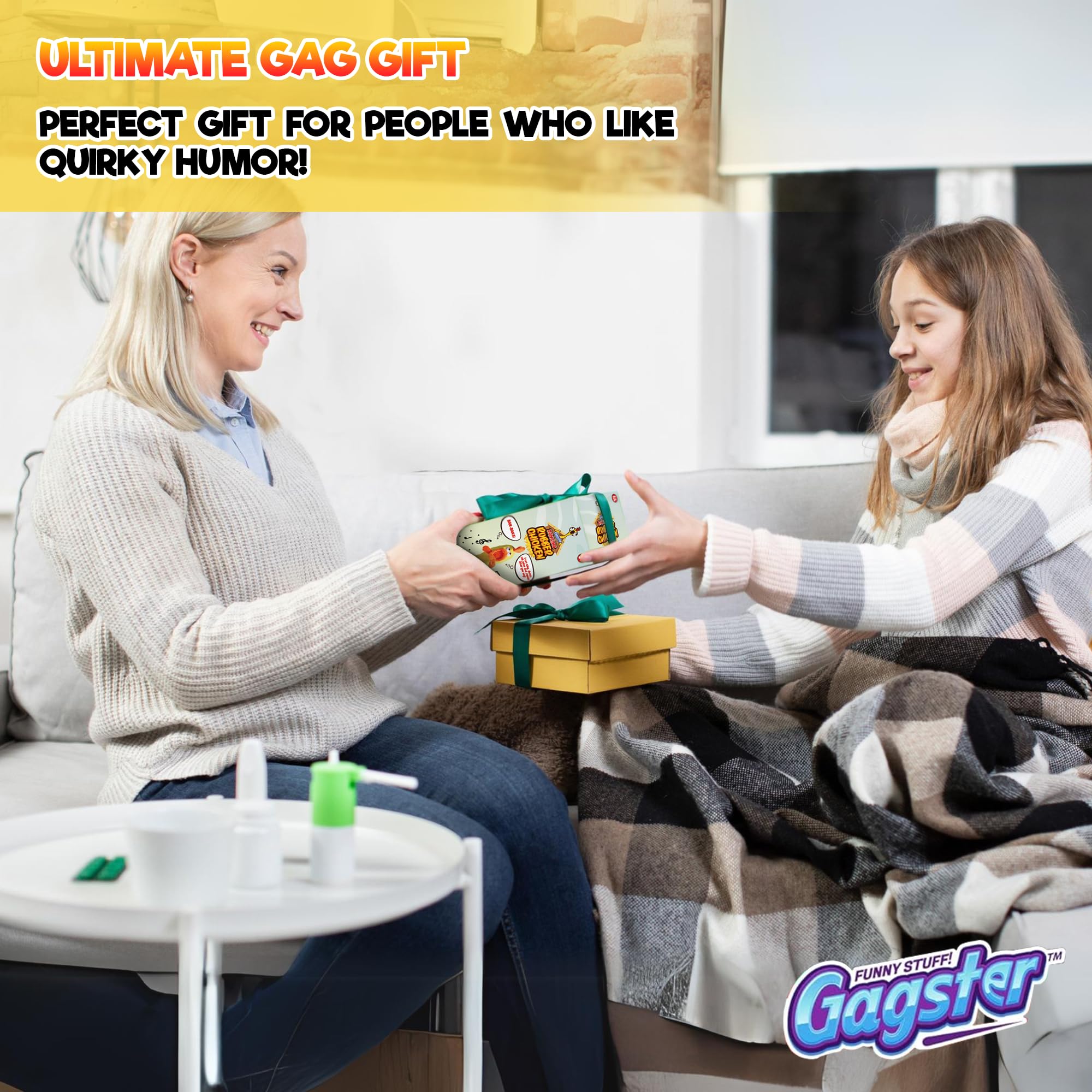 Gagster office party chicken toy adds fun to social events.