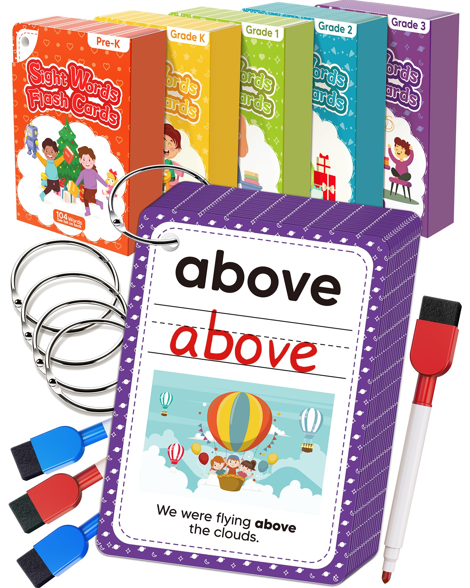 Gagule 520 sight words flash cards with illustrations for early reading practice