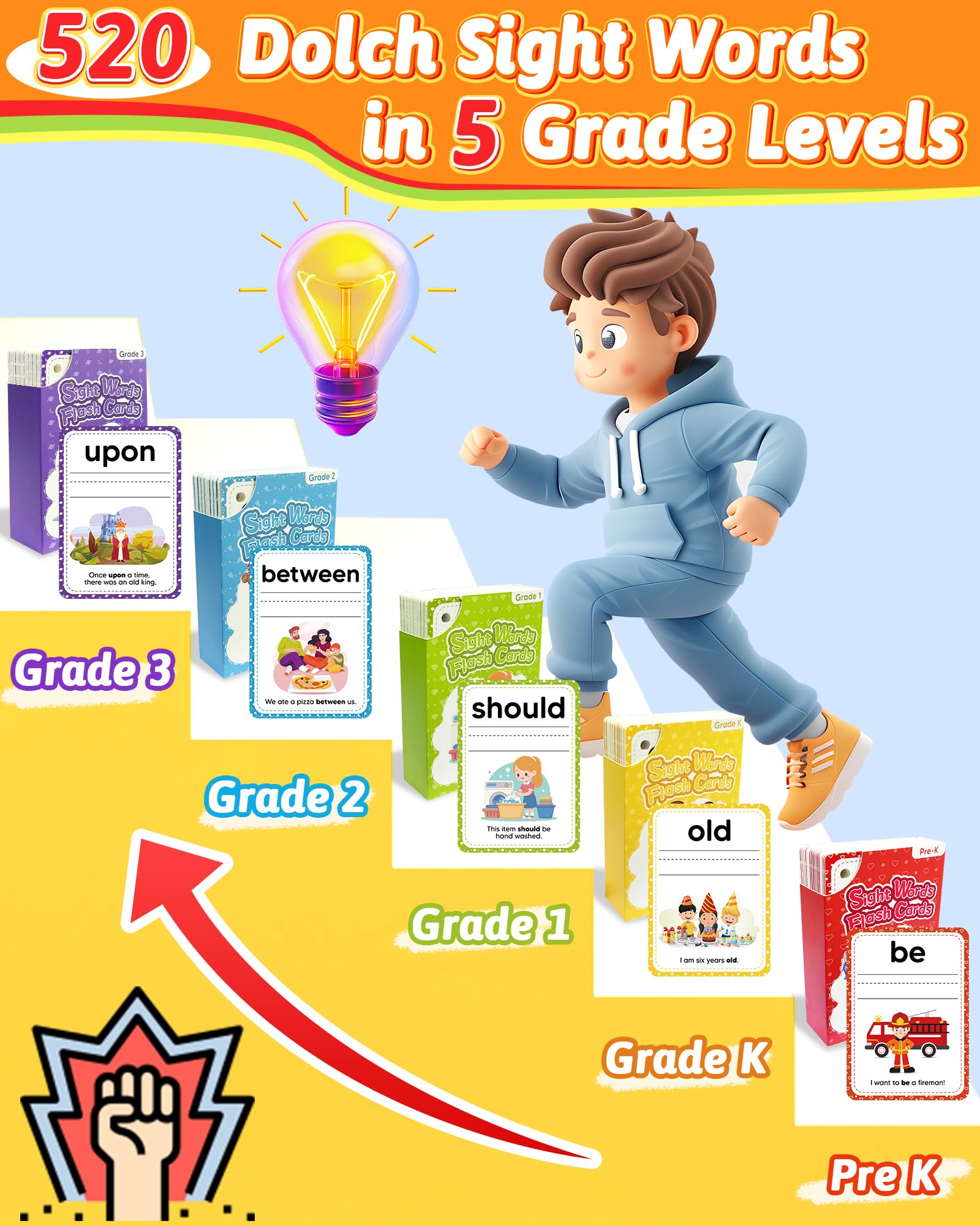 Gagule 520 sight words cards with five color-coded levels for progressive learning