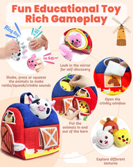 Gagule Farm Barn Pig plush with rattles and crinkles for baby play.