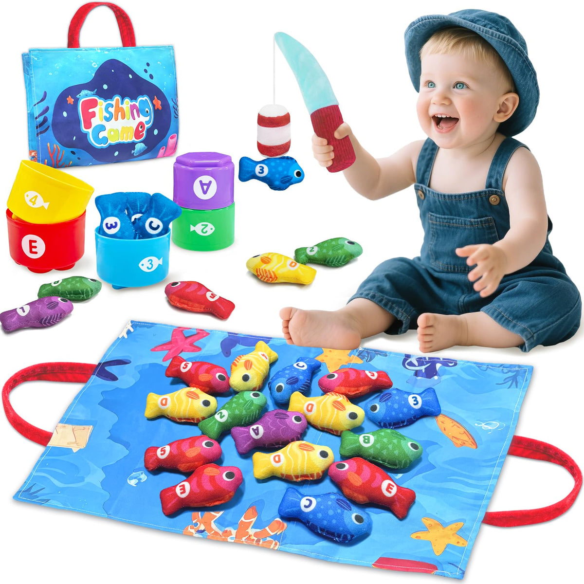 Gagule Montessori fishing rod shown for engaging toddler fishing play and fine motor practice.
