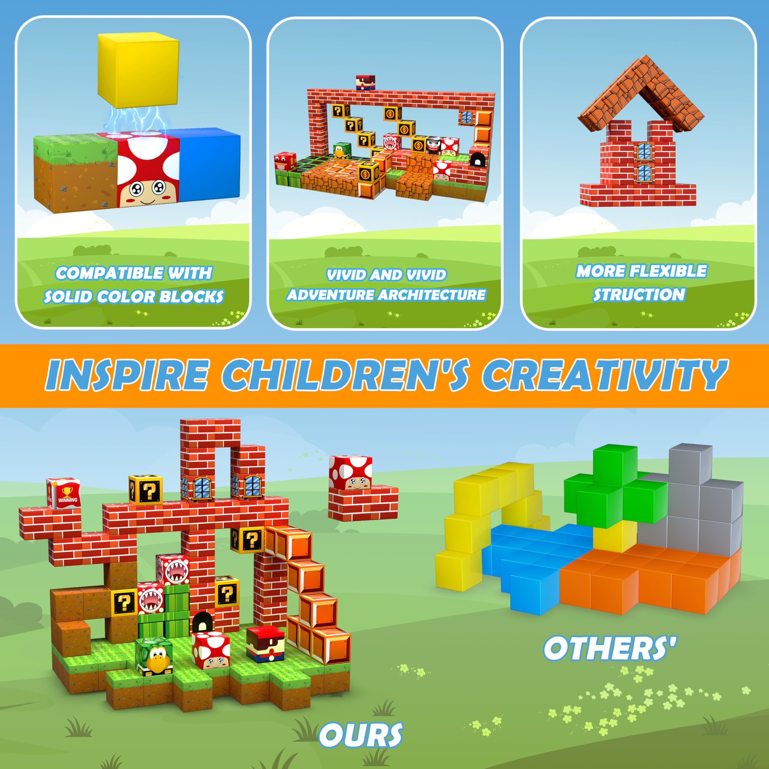 Kids build colorful structures with GaHoo magnetic blocks.