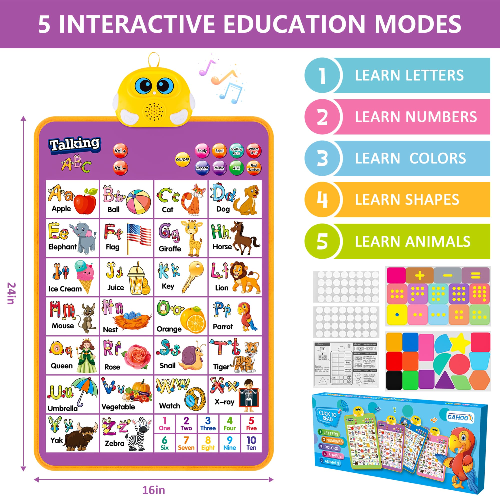 GaHoo alphabet wall chart bright colors and clear audio aid attention