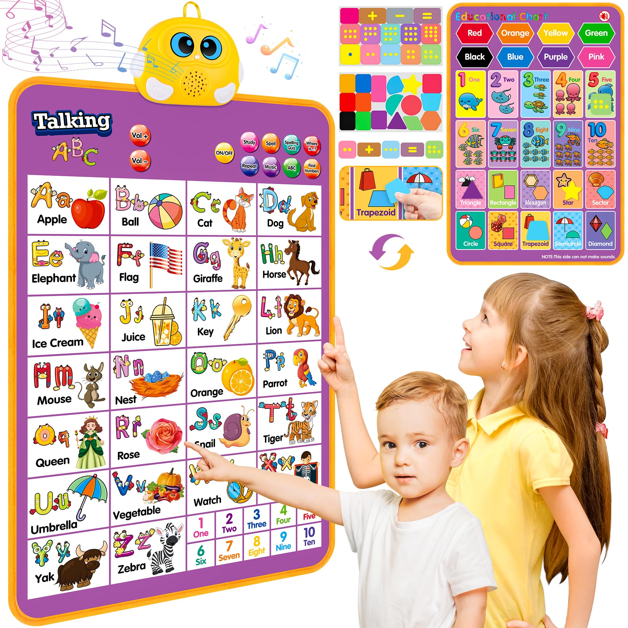 GaHoo alphabet wall chart front view in purple promotes early literacy through interactive learning
