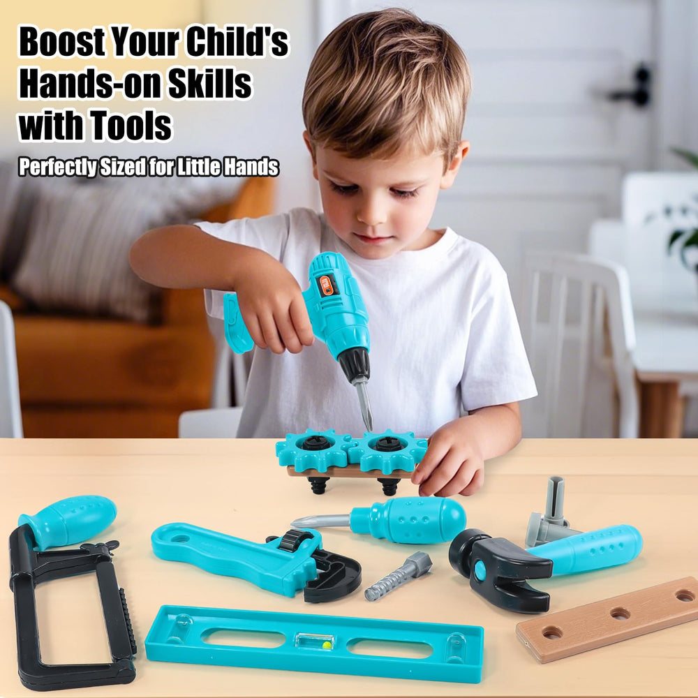 GAIETYDIY toy drill image encouraging pretend construction and hand-eye coordination.