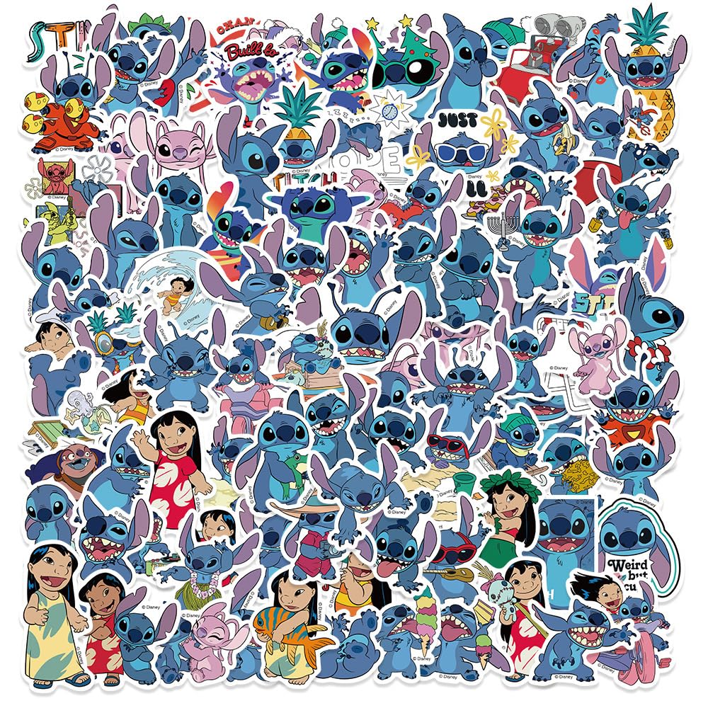 GAIGISFUR Stitch stickers in 100 designs for laptops, bottles, and gear.