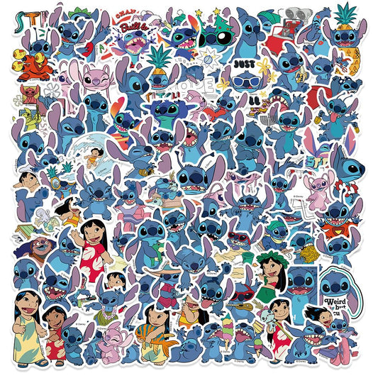 GAIGISFUR Stitch stickers in 100 designs for laptops, bottles, and gear.