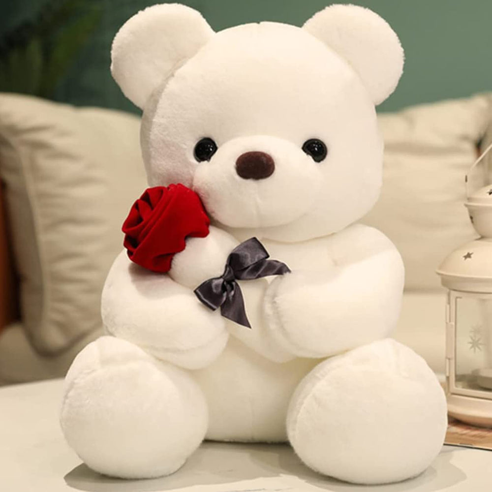 GailiMaiYa teddy bear with rose closeup showing soft plush for comforting hugs.