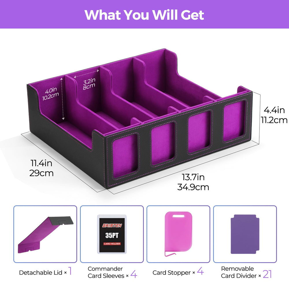 GAISTEN four transparent display windows showcase commander cards instantly.