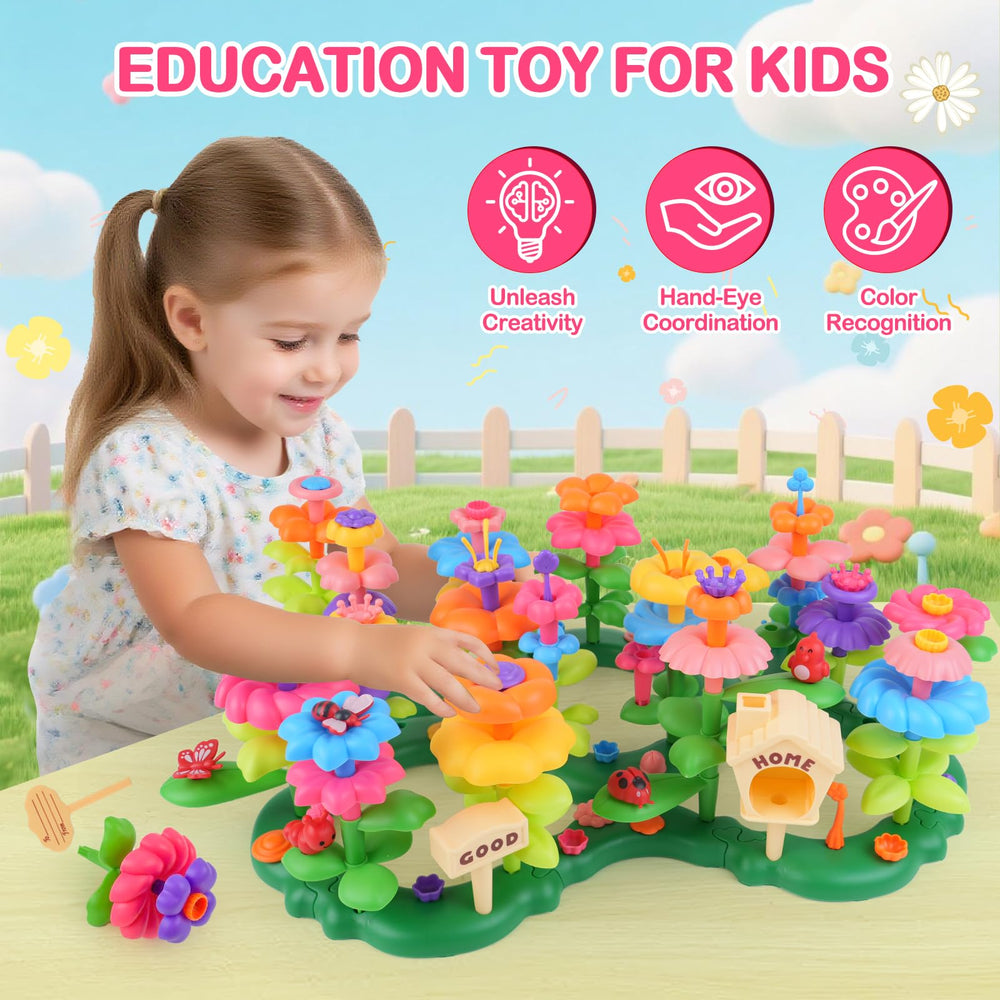 Gaitel Flower Garden storage-box keeps parts organized for easy cleanup after play.