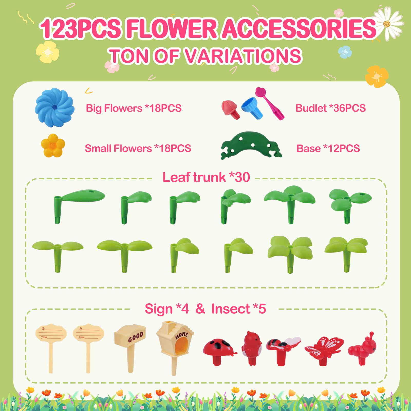 Gaitel Flower Garden leaves-insects bases colorful set fosters imaginative garden design.