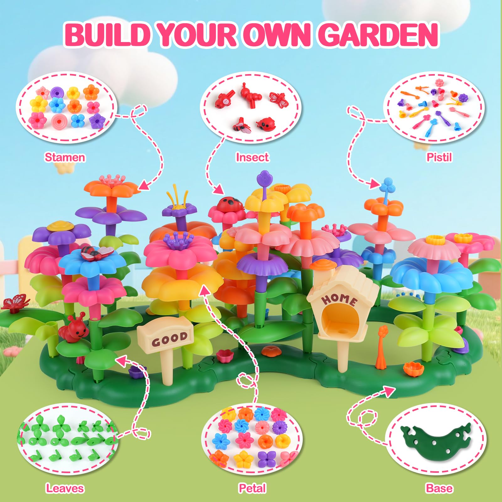 Gaitel Flower Garden detailed-pieces highlight high-quality materials for safe, long-lasting pretend play.