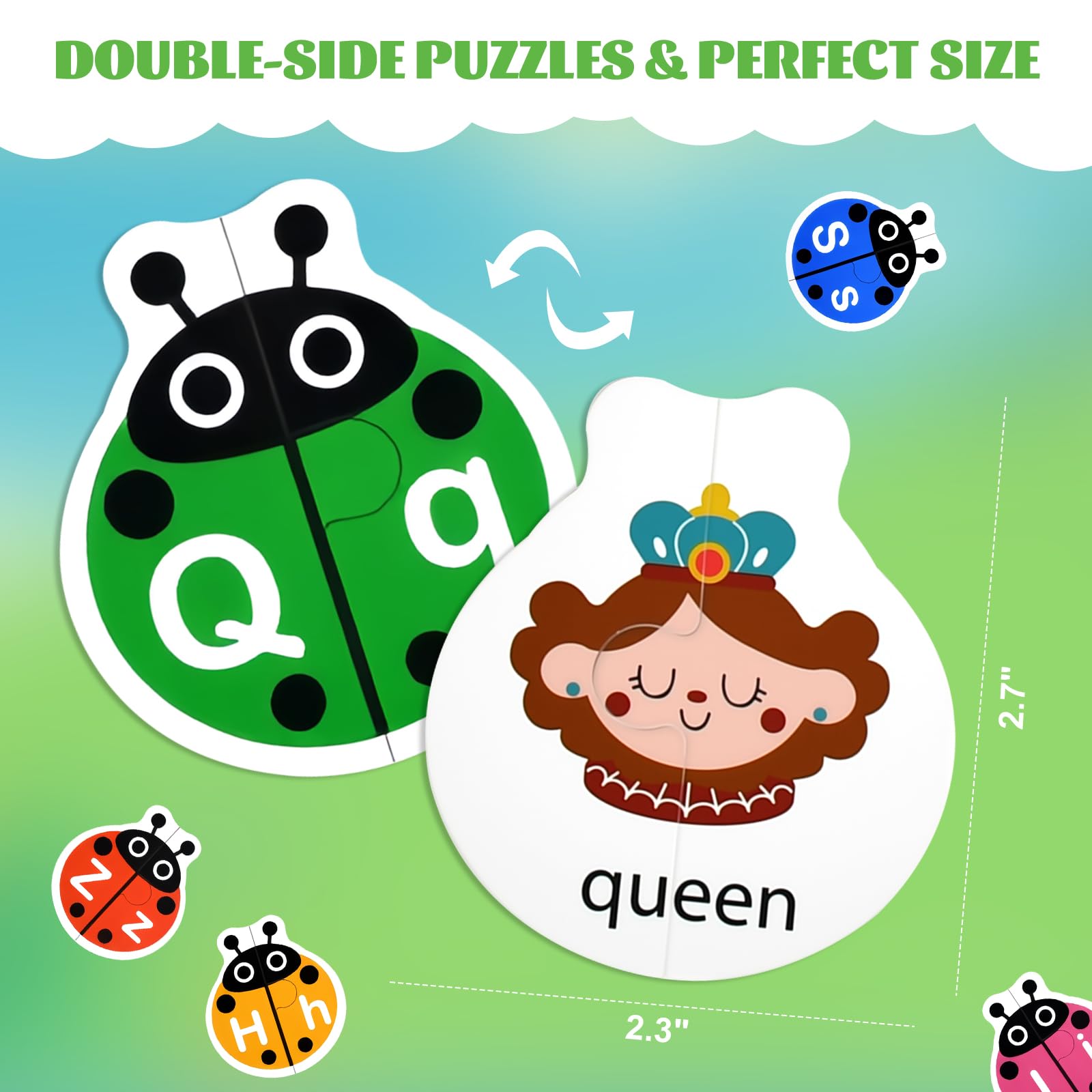 GAKICO Ladybug puzzle back side displays words and cartoon characters