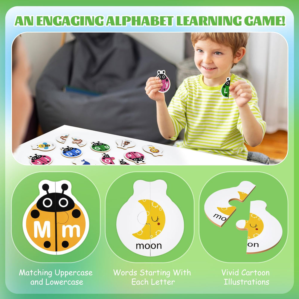 GAKICO Ladybug cartoon characters augment letter-learning visuals