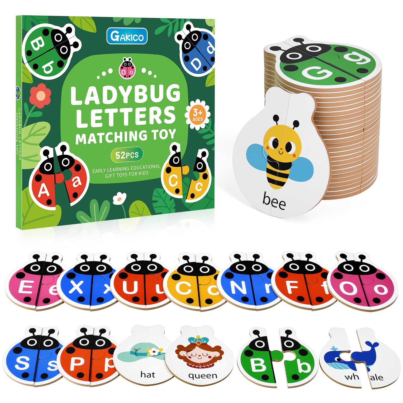 GAKICO Ladybug self-correcting alphabet puzzle front side shows letters for early literacy