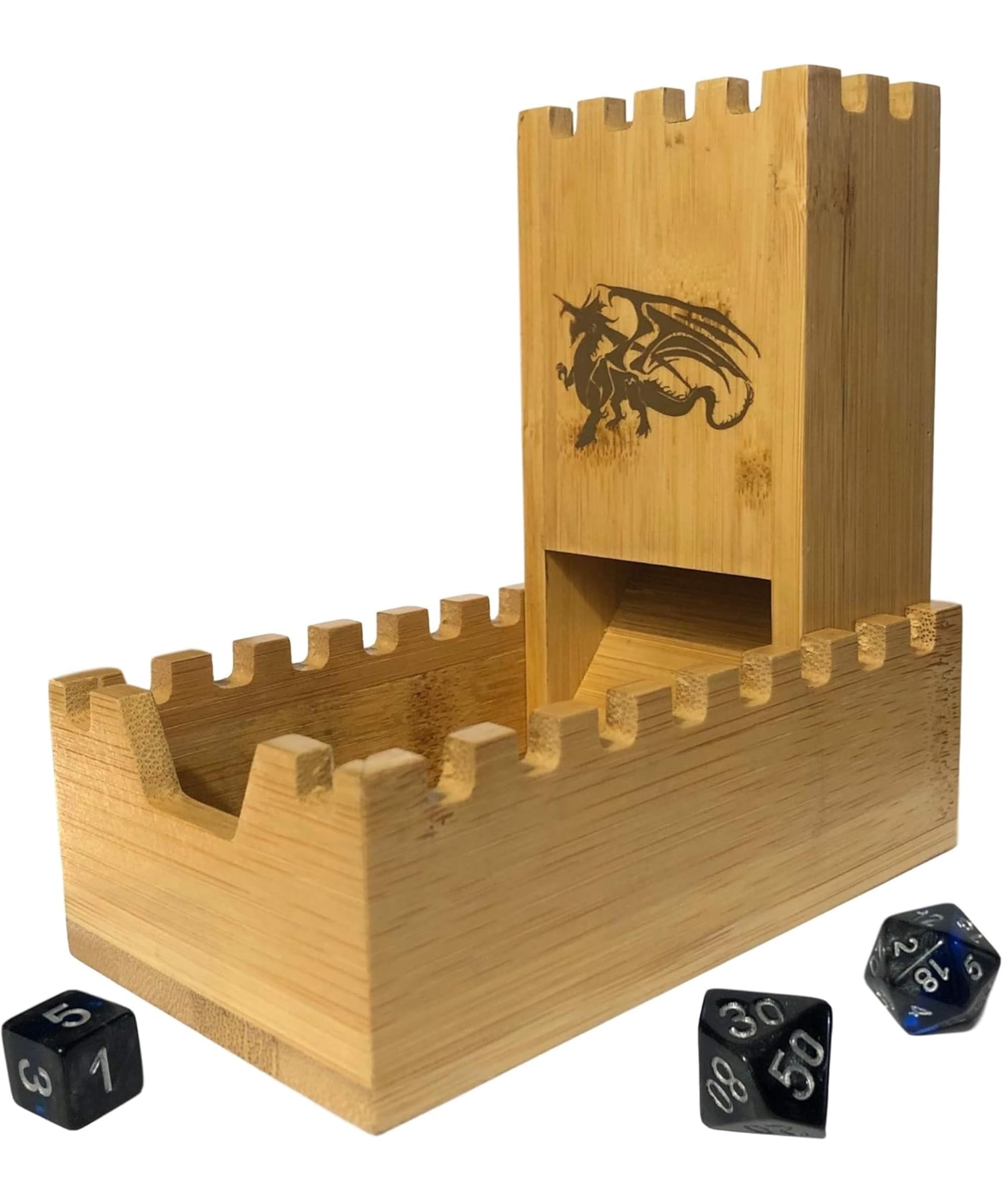 Galdor's Guild bamboo dice tower stand enhances tabletop play with elegant, smooth dice flow.