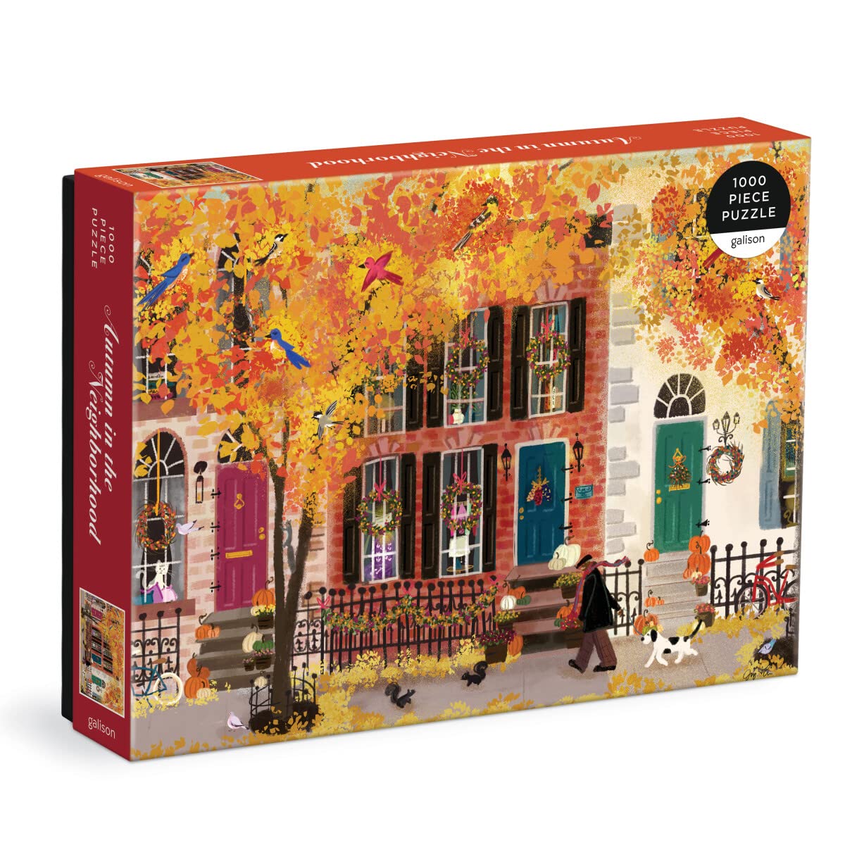 Galison Autumn in the Neighborhood puzzle box front with matte packaging, ideal for gifting.