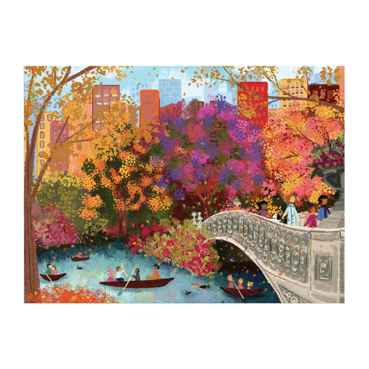 Galison Autumn on Bow Bridge puzzle pieces showing rich colors for challenging entertainment