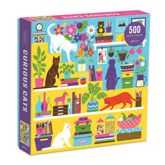 Galison Curious Cats puzzle image featuring colorful felines for fun family puzzle night