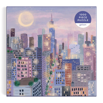 Joy Laforme artwork features lavender tones and a glowing cityscape.