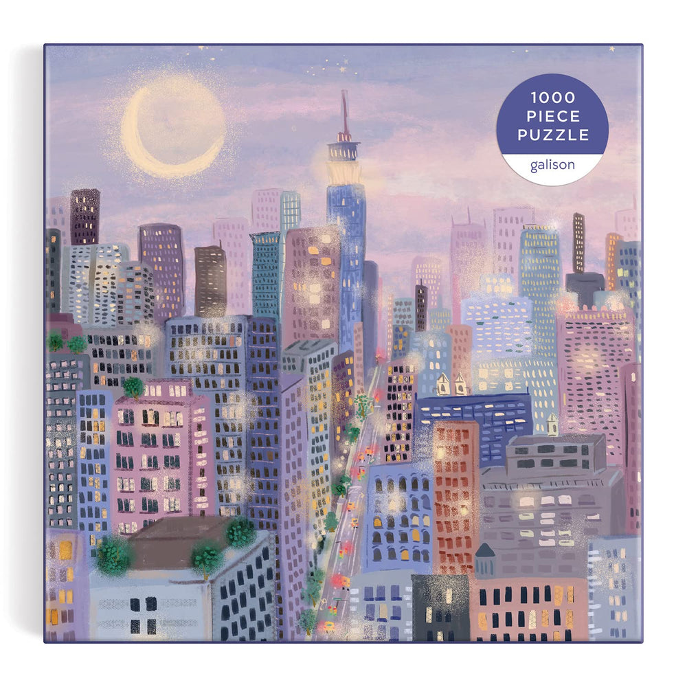 Joy Laforme artwork features lavender tones and a glowing cityscape.