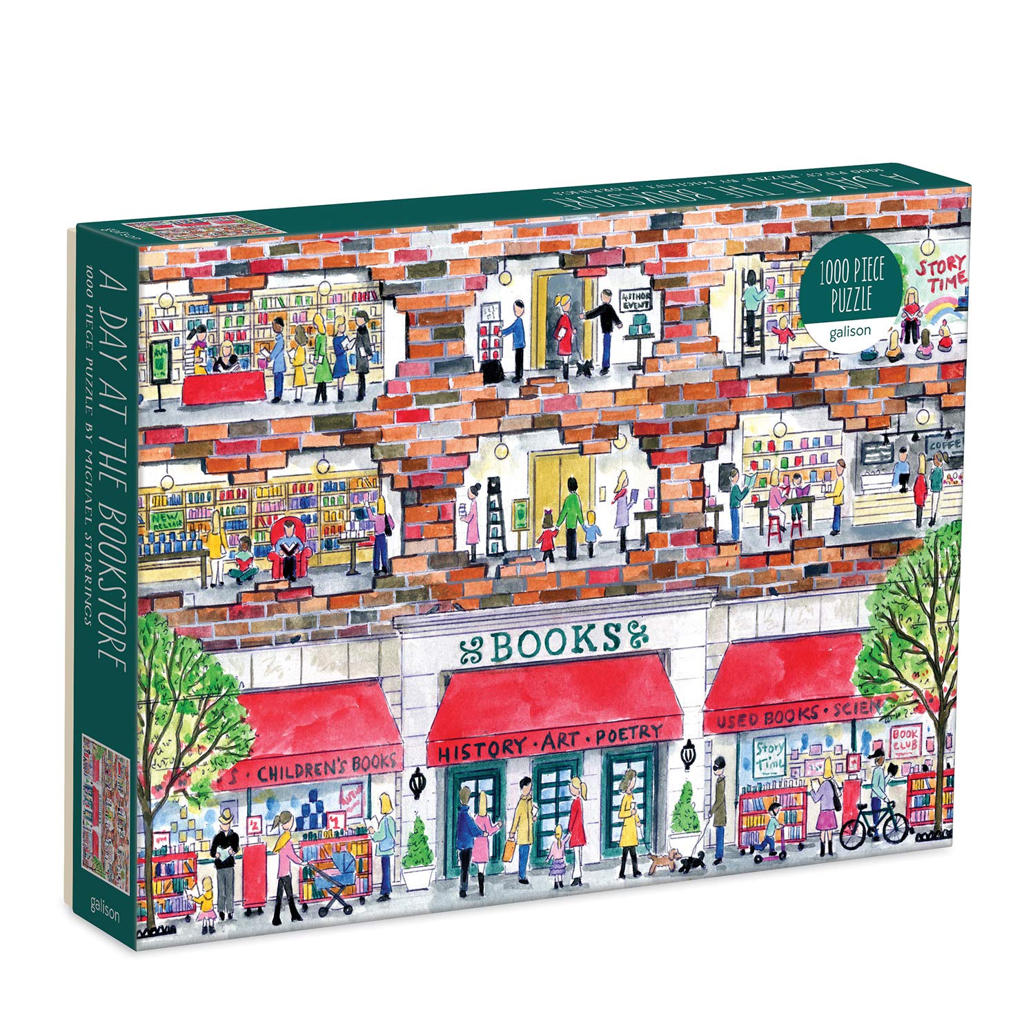 Galison Michael Storrings bookshelf puzzle cover showing inviting colors for cozy evenings