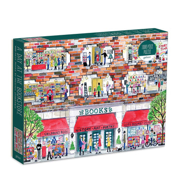 Galison Michael Storrings bookshelf puzzle cover showing inviting colors for cozy evenings