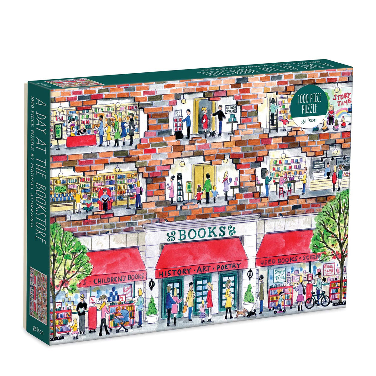 Galison Michael Storrings bookshelf puzzle cover showing inviting colors for cozy evenings