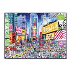 Galison Michael Storrings Times Square puzzle pieces capture vibrant city detail for immersive puzzling.