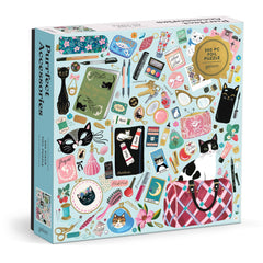 Galison Purrfect Accessories foil puzzle featuring cat-themed fashion for relaxing, stylish puzzle time