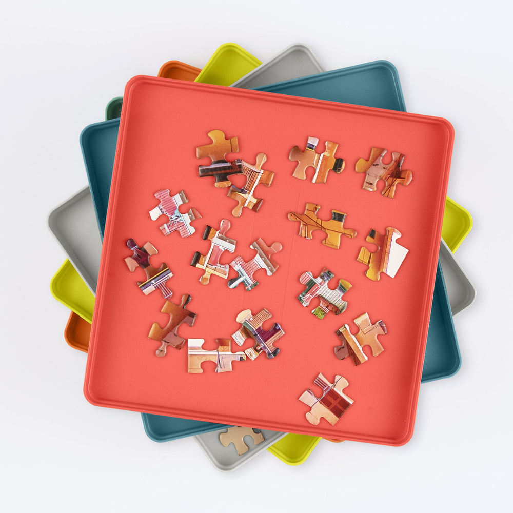 Galison color-coded trays arranged to sort large-piece puzzles efficiently.