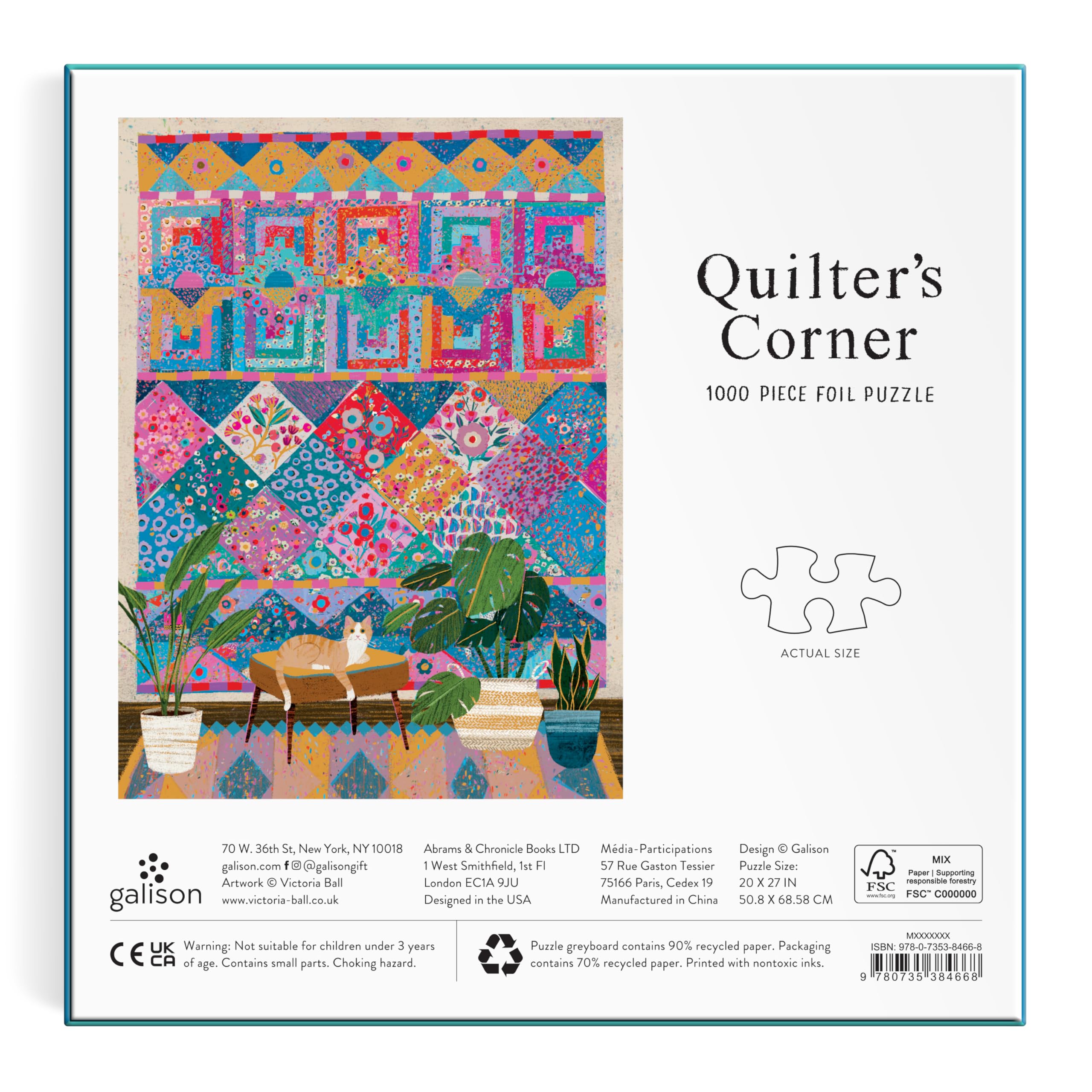 Galison Quilter's Corner 1000-piece puzzle—intricate textile motifs
