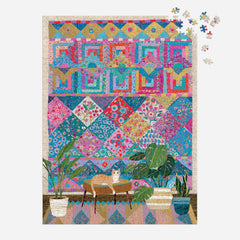Galison Quilter's Corner puzzle pieces closeup—thick interlocking segments