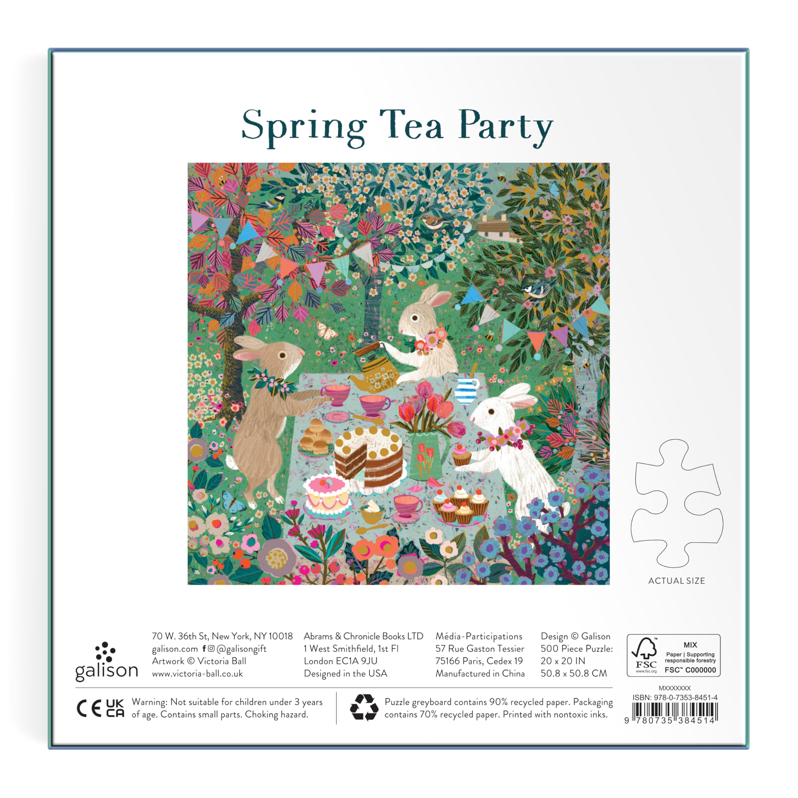 Galison Spring Tea Party: garden bunnies amid blooms, ideal for spring decor contrasts and display