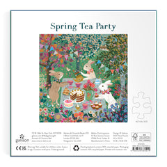 Galison Spring Tea Party: garden bunnies amid blooms, ideal for spring decor contrasts and display