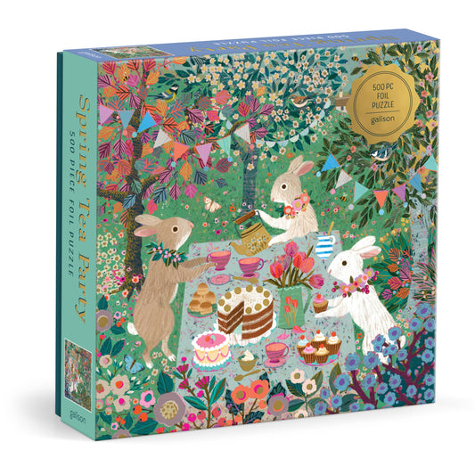 Galison Spring Tea Party: rabbits in a tea-party scene, perfect for family puzzle night
