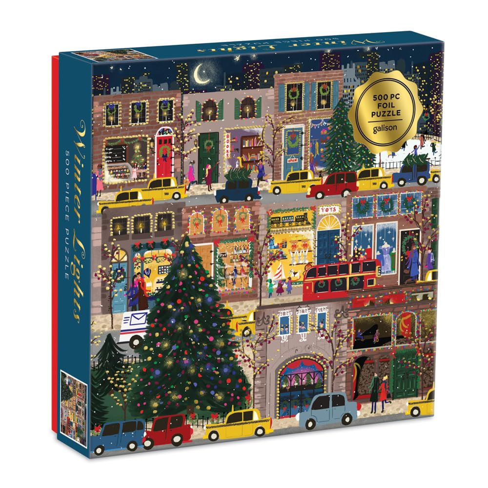 Galison Winter Lights foil puzzle artwork with cozy family night possibilities.