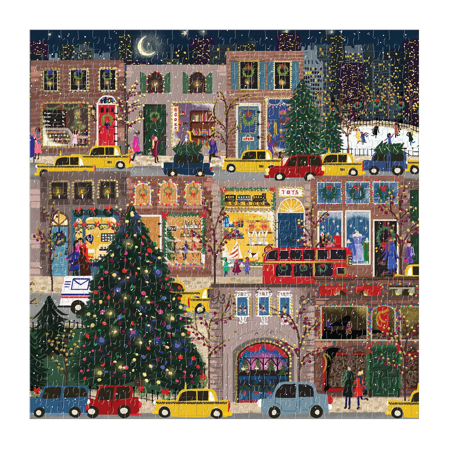 Galison Winter Lights puzzle highlights festive foil details for holiday charm.