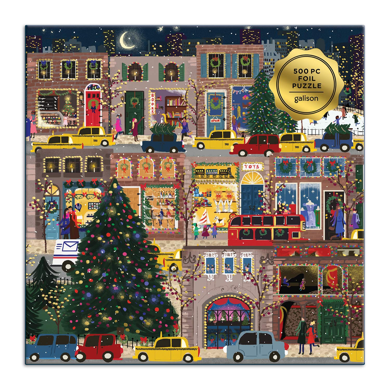 Galison Winter Lights night cityscape with holiday glow and foil accents.