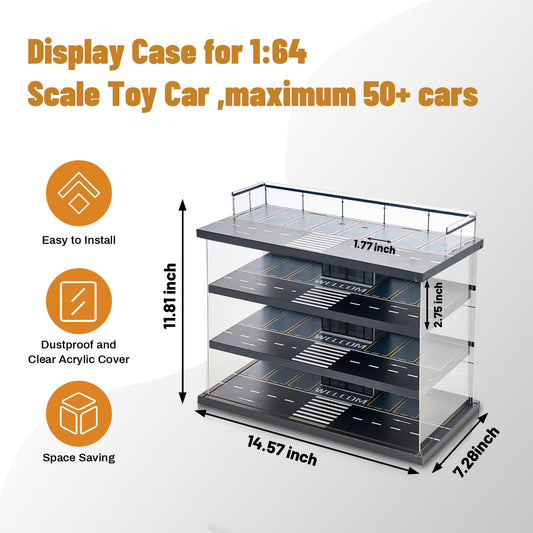 GALUMO display case for 58 cars demonstrates organized 1:64 storage and easy viewing.